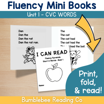 Fluency MINI BOOKS Foldable - CVC Words Phonics Decodables